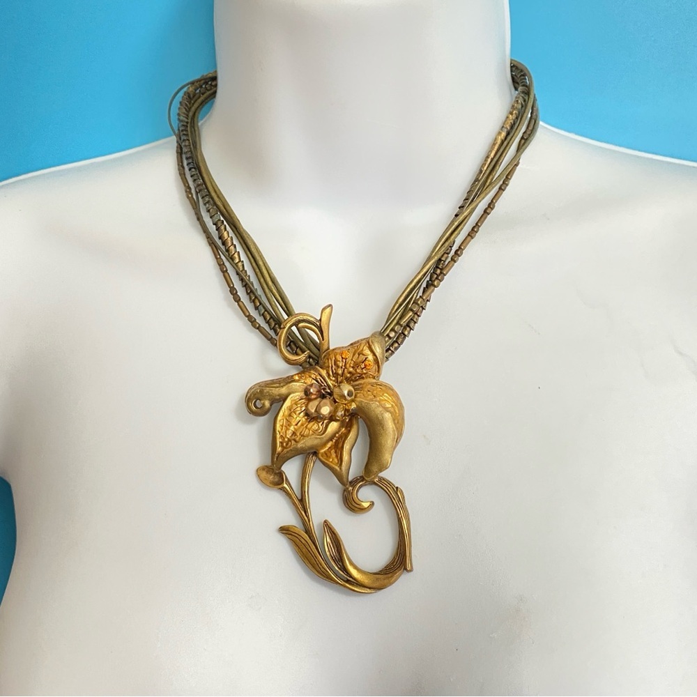 CHICO'S Gold Floral Corded Necklace Multistrand Bohemian Style - Picture 8 of 9